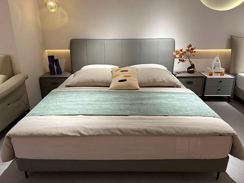 Leather Upholstered Bed King Queen Full Size Bed Frame with headboard