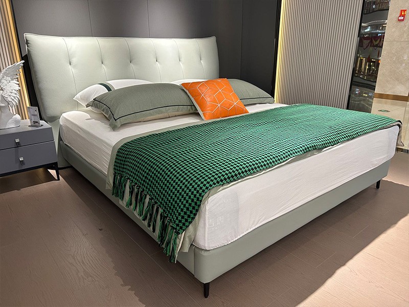 img of King Size Upholstered Platform Bed Leather Bed Frame and Headboard soft bed
