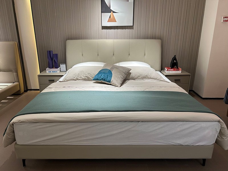 img of Luxury King Size Platform Bed with Headboard Leather Upholstered Bed Frame