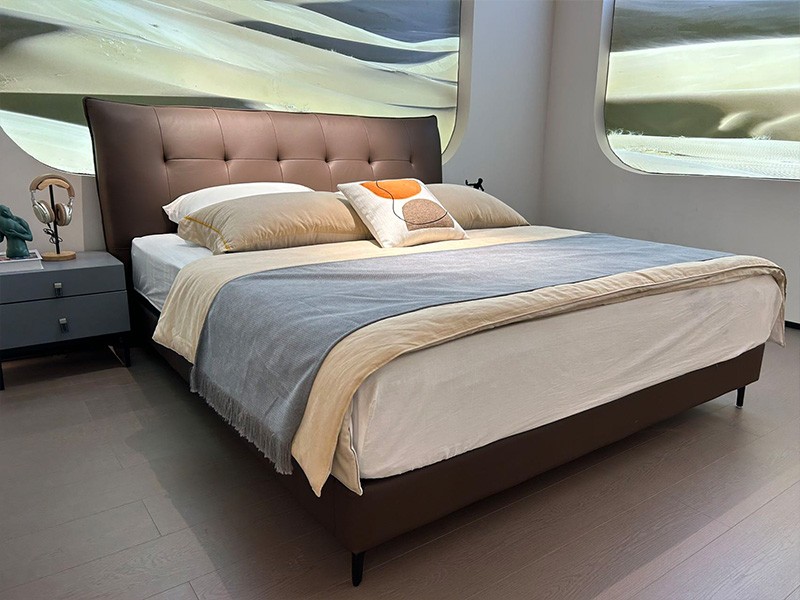 img of Leather Modern King Size up-Holstered Beds Apartment Platform Bedroom Bed