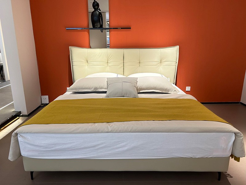 img of Queen Size Bed Frame Genuine Leather Upholstered Platform bed with Headboard